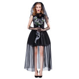 Black Lace Corpse Ghost Bride Fancy Outfit m40686