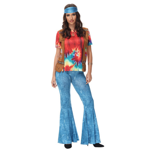 Halloween Costumes 70s Retro Disco Hippie Stage Cosplay Hiphop Costume MS1772