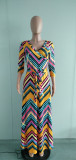 Sexy V-neck beautifully printed plus size and floor dress fashion women's clothing M8573