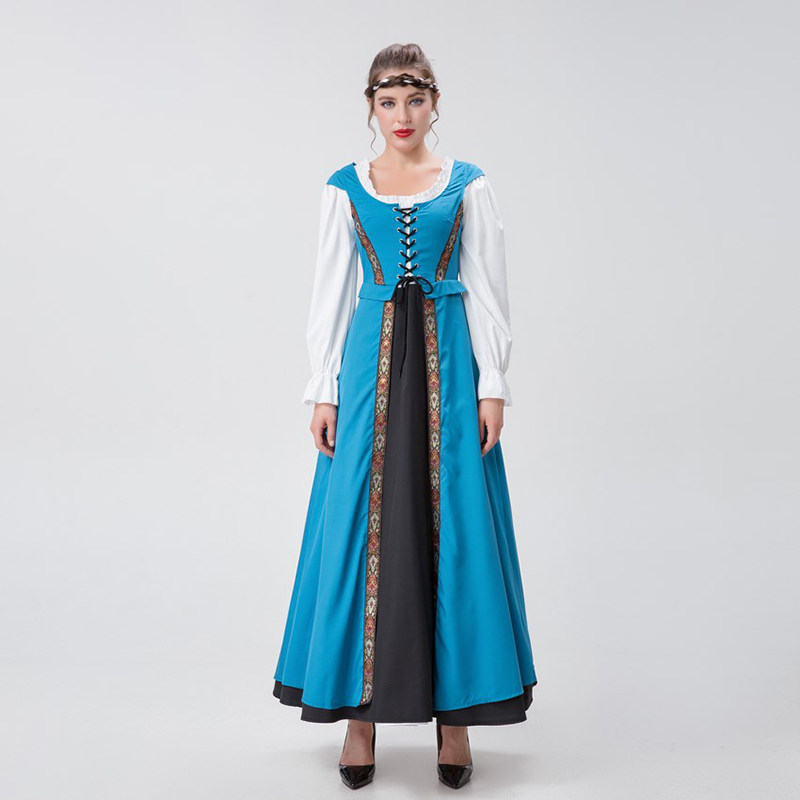 Medieval Renaissance Square Collar Waist Two-Piece Dress Retro Court Costume YM8723
