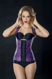 Charming women purple leopard latex corsets steel bone corsets M1307B