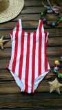 Red White Stripe Women One Piece Swimsuit With Cup ZL1806