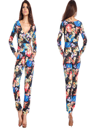 Hot Clubwear Ladies Bandage Bodycon Floral Print Jumpsuit M3744d