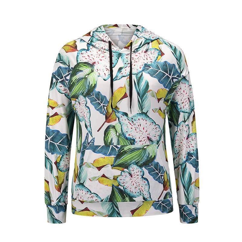 Coat Jacket Floral Print Long-Sleeved Pullover Casual Women Hoodies Fashionable LQ156