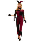 Red Sexy Circus Fancy Joker Clown Halloween Costume Cosplay M40763