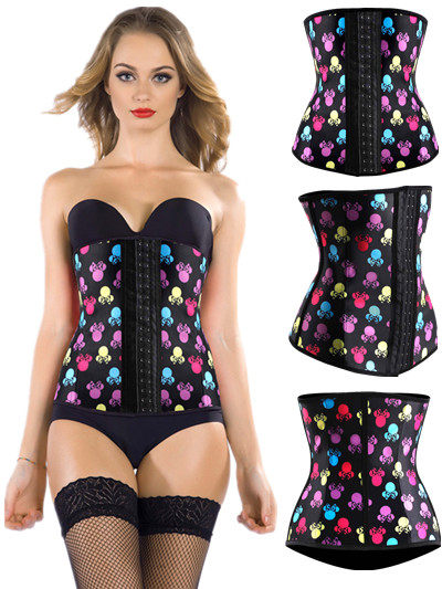 Women hot colorful print latex waist corsets M1303R