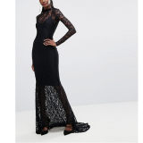 Women's Long Sleeve Black Lace Party Long Dress M18049