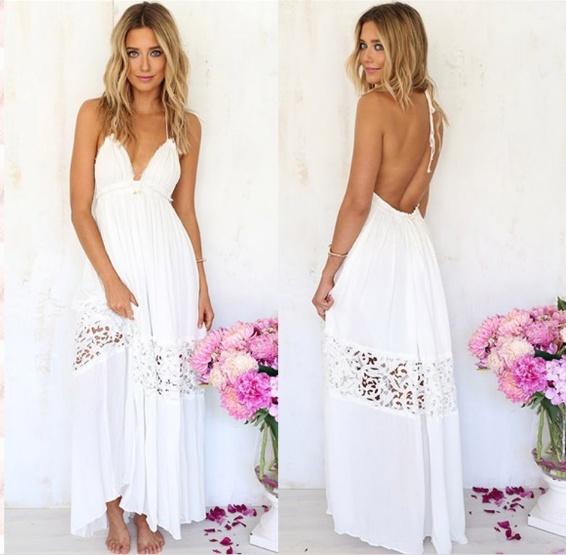 Lace Hollow Long Summer Beach Dress M30387