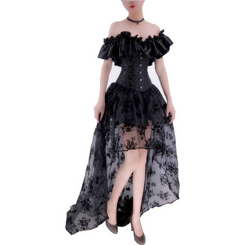 Shapewear Set Skirt Breast Holding Lace Short Sleeve Peplum Court Corset Dress WK2276A