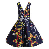 V Neck Print Backless Sexy Short Dress M30341
