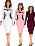 High Quality Hot 3 Colors Women OL V Neck Dress M30226