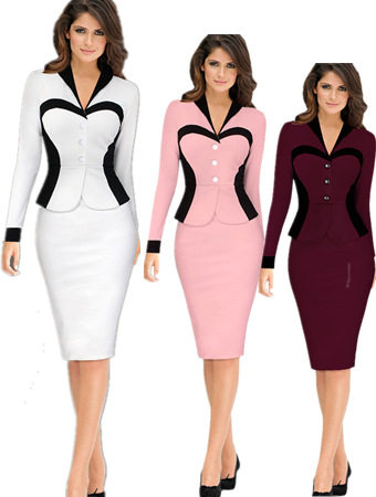 High Quality Hot 3 Colors Women OL V Neck Dress M30226