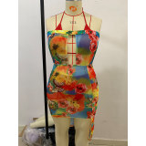 Flounces Swimsuit V  Neck Floral Print Sexy High Waist Womens Bikini 678