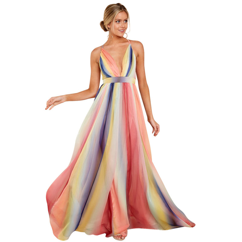 Sexy Women's Deep V-neck Halter Chiffon Dress M8248
