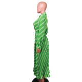 Sexy Women's V-neck Long Sleeve Exquisite Printed Pleated Dress YM8632