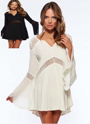 Bell Sleeves Hollow-out White Beach Tunic M5322