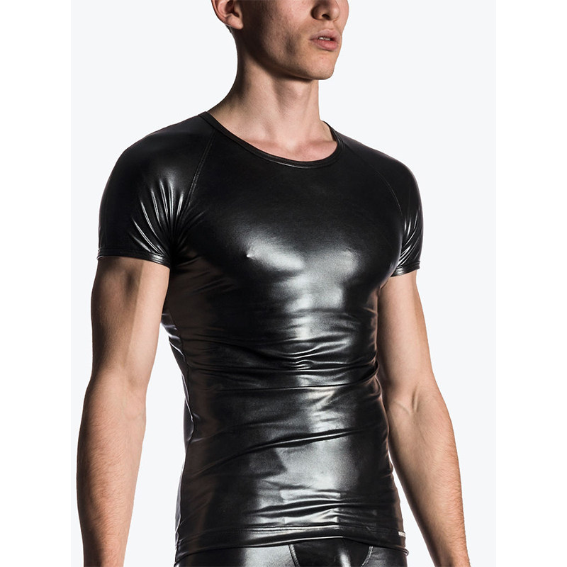 Men Sexy Club Leather T-shirt Tights Zipper Open Crotch Pant N806