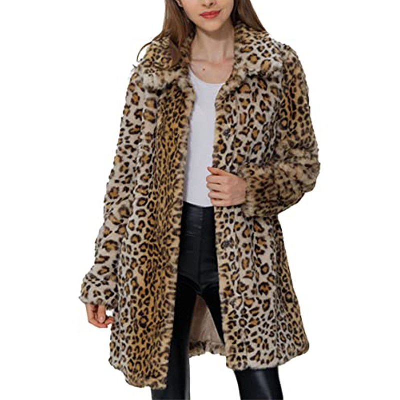 Black And White Extra Cover Women's Leopard Print Pocket Loose Plush Coat YM8629
