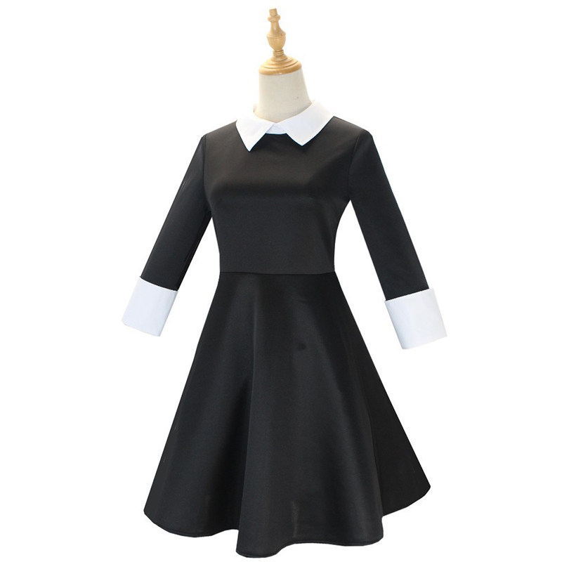 Addams Family Costume Halloween Wednesday Black Dress Cosplay Costume F411