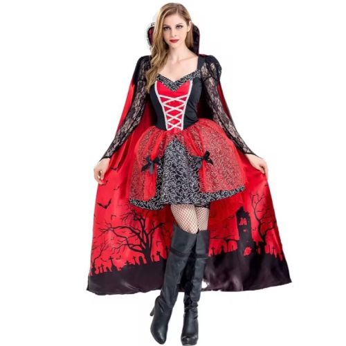Women Witch Cosplay Vampire Zombie Costume Red Demon Dress YM40524