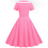 Polka Dots V Neck Women Casual Royal Blue Prom Spring Dresses JY15122