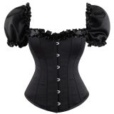 Black Sexy Ruffle Sleeves Lace-up Steampunk Victorian Overbust Corset Top WK2206