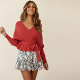 Long Sleeve Knitted Sexy Pull Over V-Neck Short Top Sweater LQ152