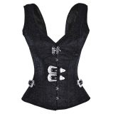 Sliver Button Front steel Boned jacket corset mysterious frower embroidered corset for women