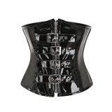 Black Red Wet Look Pu Leather Buckle-up Underbust Corset M22068