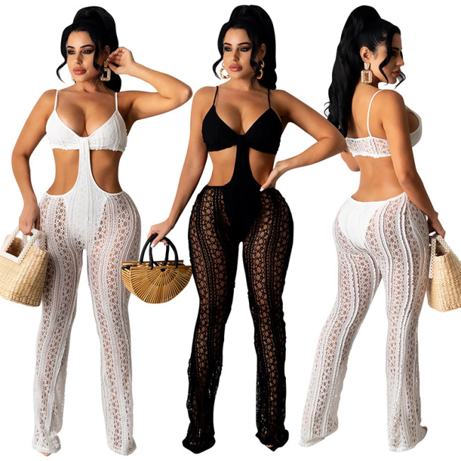 sexy one piece sheer mesh cutout jumpsuit women M30135