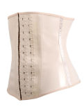 Black Smooth Latex Hook Eye 4 Steel Boned Waist Training Corset  M1303U