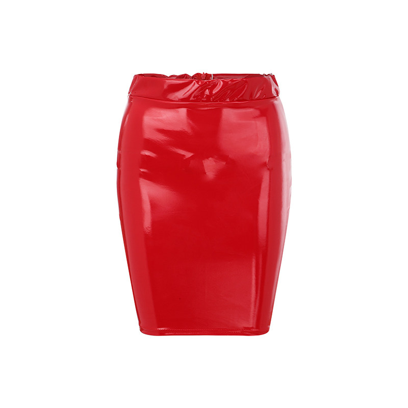 Slim Tight Half Skirt Mirror PU Leather High Waist Zipper Skirt SKT010