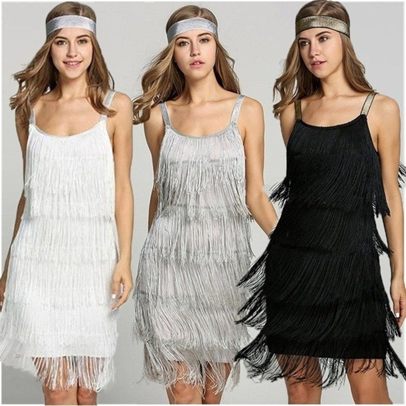 Sexy Sleeveless Straps Low Cut Tassel Mini Dress M30449