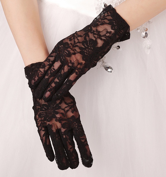 Fashion black floral lace gloves G1502