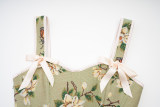 Green Vintage Floral Halter Corset Vest Cropped Tops 22053