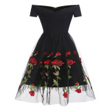 White And Black Mesh Sexy Transparent Rose Elegant Women Evening Print Dresses CD1609