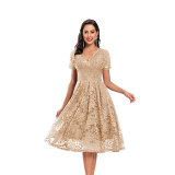 V-neck Midlength Lace Wedding Party With A Full Swing Dinner Dress CD1784
