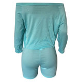 Solid Cotton T Shirts And Shorts Women Two Piece Set M9163