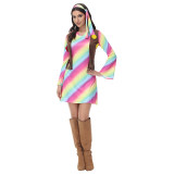 Sexy Halloween Gradient Striped Skirt Long Sleeve Cosplay Indian Dress Costume MS1781