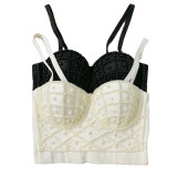 Short Pearl Suspender Vest Sexy Strapless Top 8992