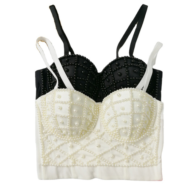 Short Pearl Suspender Vest Sexy Strapless Top 8992