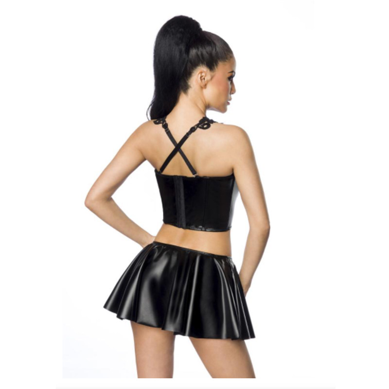 Mesh Lingerie Sexy Crop Top Women PU Casual Leather Skirts 20215
