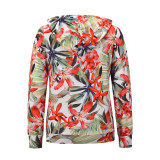 Coat Jacket Floral Print Long-Sleeved Pullover Casual Women Hoodies Fashionable LQ156