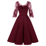Long Sleeve Mesh Sexy Red Lace Girl Wedding Dress CD1714