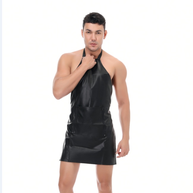 Men Sexy Leather Apron Sling Open Crotch Skirt Nightclub Stage Dress Costume N978