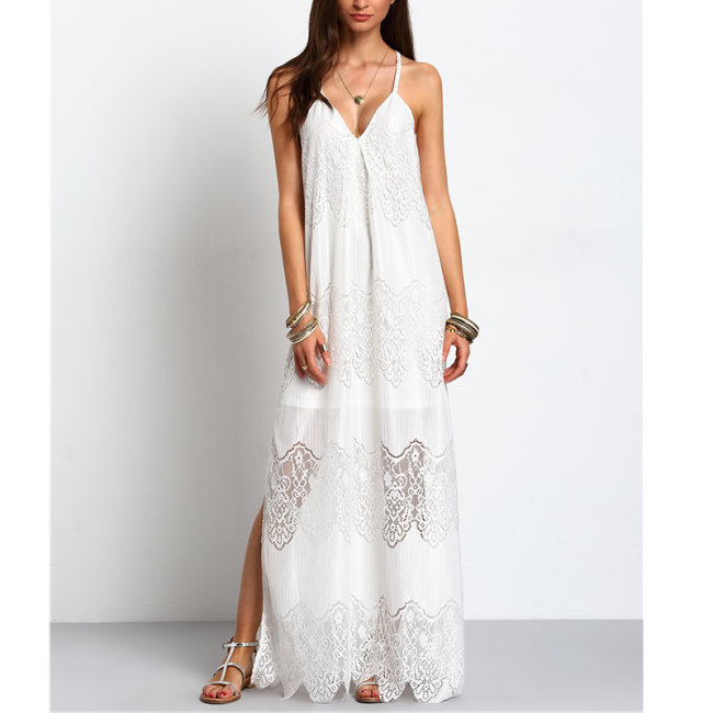 Long Beach White Lace Sexy Dress M30384