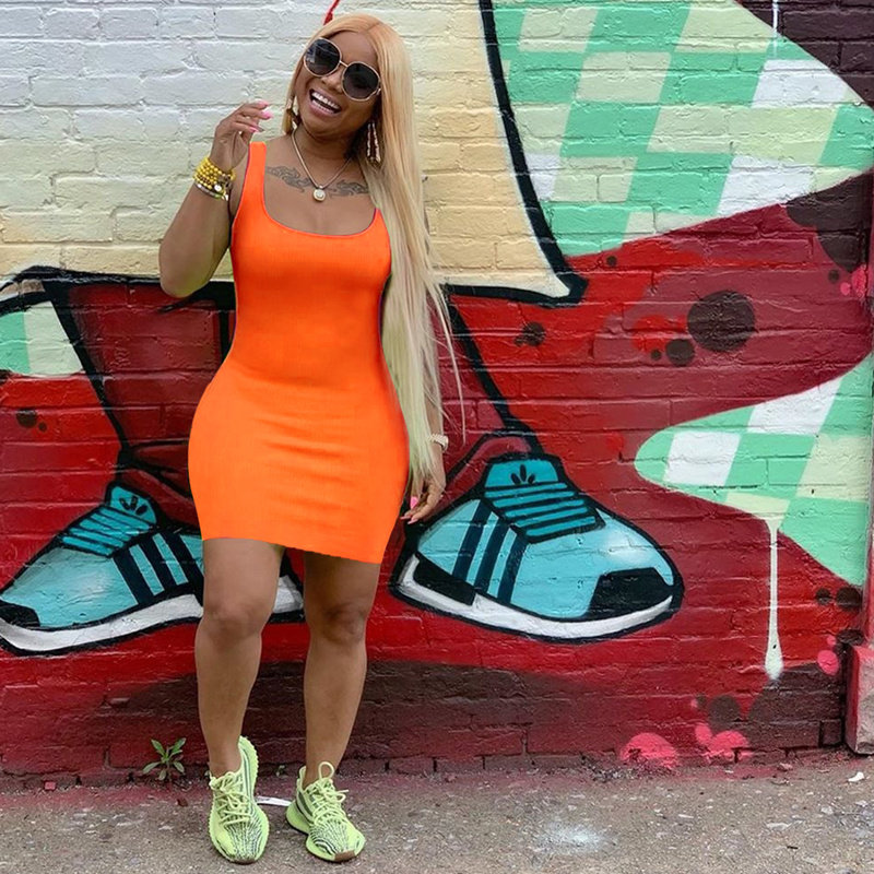 Summer Basic Vest Short Bodycon Dress m8399