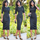 Semi-sleeved printed tight sexy high waist was thin ladies dress