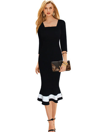 Yong Girl Fashion Sleeve Black Mermaid Sexy Dress M30213