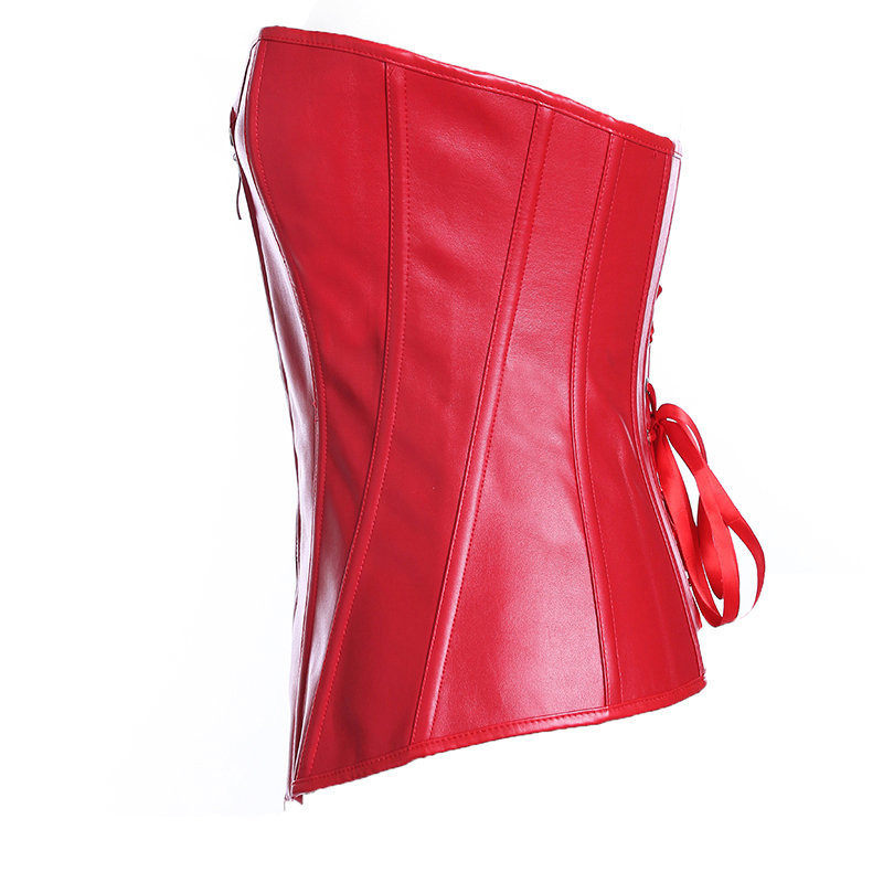 zipper front red leather corset m7122b